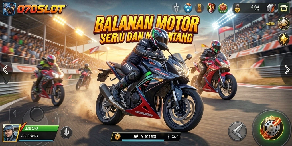 Tampilan gameplay 070SLOT dengan balapan motor yang mendebarkan.