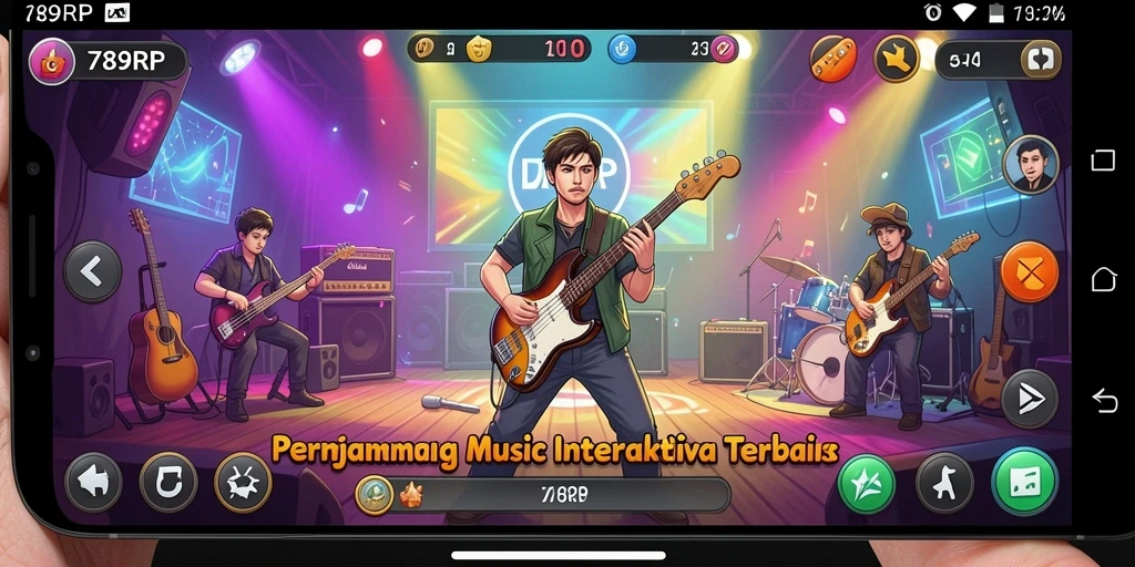 Screenshot gameplay 789RP menunjukkan pemain berinteraksi dengan alat musik.