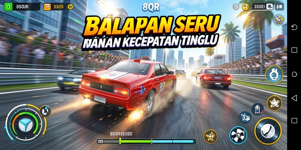 Screenshot 8QR menampilkan aksi balapan yang mendebarkan.