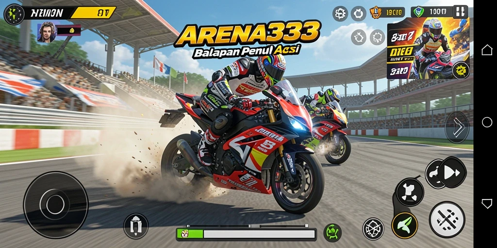 Gambar menampilkan balapan motor yang seru dan mendebarkan di ARENA333.
