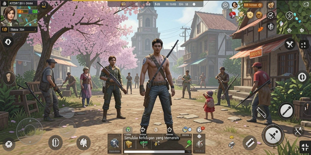 Screenshot gameplay ATOM138 menampilkan karakter dalam simulasi kehidupan sehari-hari.