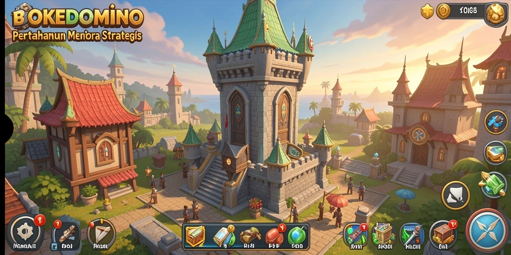 Tampilan menarik dari gameplay BOKEDOMINO dalam mode Tower Defense.