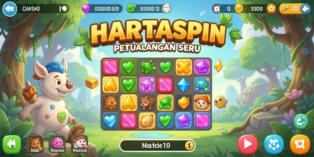 Tampilan gameplay seru HARTASPIN dengan elemen Match-3.