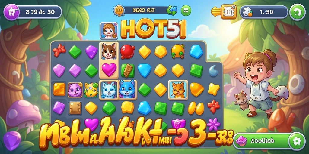 Tampilan gameplay HOT51 dengan keseruan mencocokkan item.