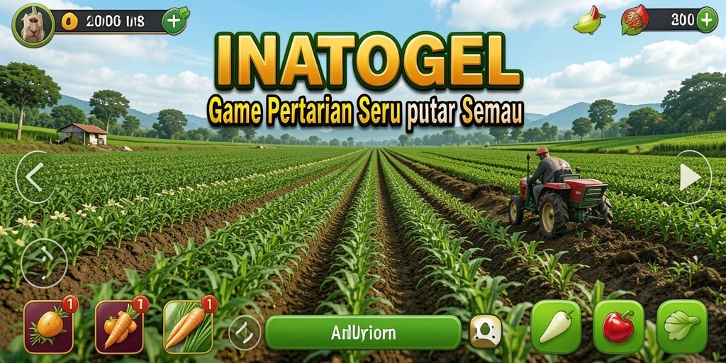 Tampilan gameplay <strong>INATOGEL</strong> dengan aktivitas bertani yang seru.