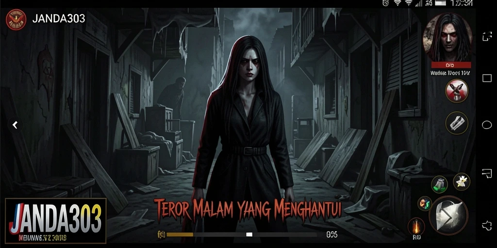 Tangkapan layar momen menegangkan dalam <strong>JANDA303</strong> dengan suasana Horror yang kental.