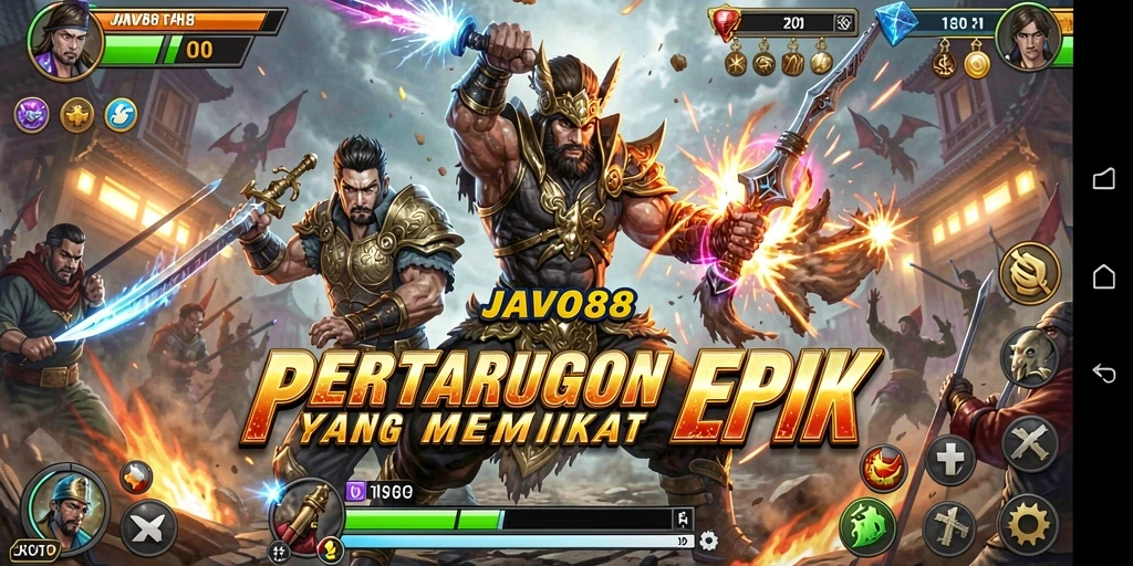 Tampilan gameplay yang mendebarkan dalam pertarungan Fighting.