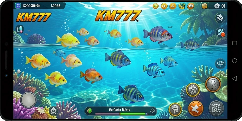 Tampilan gameplay seru dalam <strong>KM777</strong> saat menembak ikan.
