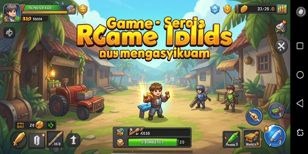 Gambar menunjukkan antarmuka gameplay Idle RK55 yang menarik dan interaktif.